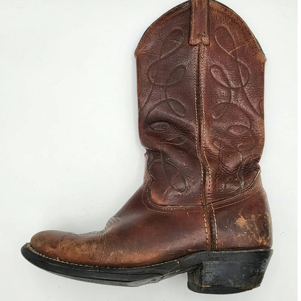 Vintage Brown Leather Cowboy Boots Western Boots Decorative‎ Stitching